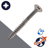 M6 A4 Stainless Pozidrive, Flat Head, Wood Thread M6 A4 Stainless Pozidrive, Flat Head, Wood Thread