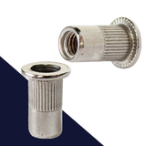 Flanged Head,Ribbed Rivet Insert Nut,A2 Stainless, Open End