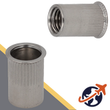 Countersunk, Narrow Head,A2 Stainless, OPEN End,Ribbed Rivet Insert Nut
