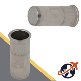 Countersunk, Narrow Head,A2 Stainless, CLOSED End,Ribbed Rivet Insert Nut