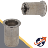 Countersunk, Wide Head,A4 Stainless, OPEN End,Ribbed Rivet Insert Nut