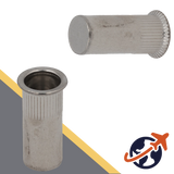 Countersunk, Wide Head,A2 Stainless, CLOSED End,Ribbed Rivet Insert Nut