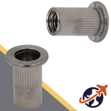 Rivet Nut Flanged - A4 Stainless - Open End Knurled Head 