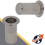 Flanged Head,A2 Stainless, CLOSED End,Ribbed Rivet Insert Nut