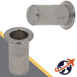 Flanged Head,A2 Stainless, CLOSED End,Ribbed Rivet Insert Nut