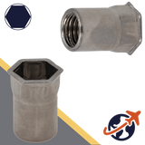 Rivet Nut Countersunk - A2 Stainless - Open End Semi-Hex Head  Rivet Nut Countersunk - A2 Stainless - Open End Semi-Hex Head