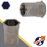 Rivet Nut Countersunk - A4 Stainless - Open End Semi-Hex Head 