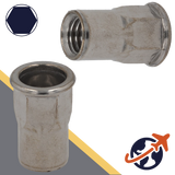 Rivet Nut Flanged - A2 Stainless - Open End Semi-Hex Head  Rivet Nut Flanged - A2 Stainless - Open End Semi-Hex Head