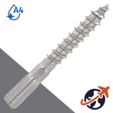 M10 Hanger Bolt,Machine + Wood Thread,A4 Stainless Steel
