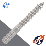 M10 Hanger Bolt,Machine + Wood Thread,A4 Stainless Steel