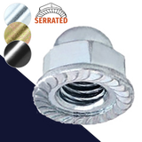 Flanged Acorn Nut,Stainless Steel,Serrated Flange