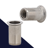 Rivet Nut Countersunk - A2 Stainless - Open End Knurled Wide Head 