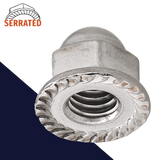 Flanged Acorn Nut,Stainless Steel,Serrated