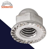Flanged Acorn Nut,Stainless Steel,Serrated