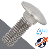 M10X1.5 Carriage Bolt - A2-70 Stainless DIN 603