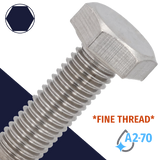 M6X0.75 Fine Hex Bolt,Stainless Steel A2,DIN 961