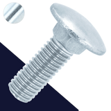 M5X0.8 Coarse DIN 603 Carriage Bolt + Nut Class 4.6, Zinc Plated
