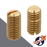 M10X1.5 Slotted Flat Point Brass Set Screw - DIN 551 Extended Lengths