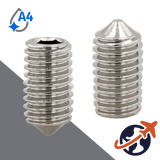 M10X1.5 Cone Point Set Screw,A4 Stainless Steel,ISO 4027 / DIN 914