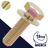 M8X1.25 Hex SEMS Steel Yellow Zinc, Flat Washer, 13mm Wrench