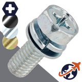 M3X0.5 Hex Phillips SEMS,Class 4.6 Steel, Zinc,Flat+Lock Washer / Wrench 5.5mm