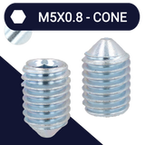 M5X0.8 Cone Point Set Screw - DIN 914 Zinc Plated