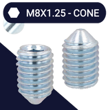 M8X1.25 Cone Point Set Screw - DIN 914 Zinc Plated