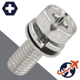 M8X1.25 Hex Phillips SEMS Screw + Flat/Lock Washer, A2 Stainless Steel