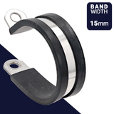 15mm Rubber Lined P Clamp,Cushioned Pipe Retaining,Stainless Steel + EPDM