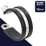 12mm Rubber Lined P Clamp,Cushioned Pipe Retaining,Stainless Steel + EPDM