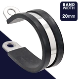 20mm Rubber Lined P Clamp,Cushioned Pipe Retaining,Stainless Steel + EPDM