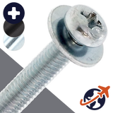 M2X0.4 Pan Phillips SEMS,Flat Washer OD: 6mm,Steel, Zinc Plated