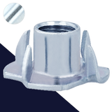 Tee Nut 4-Prong,Steel Zinc Plated,Common + Tall Barrel