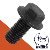 M8X1.25 Flange Bolt,A2-70 Stainless + Black Ox,DIN 6921 / 13mm Wrench