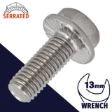 M8X1.25 Serrated Flange Bolt,A2-70 Stainless,DIN 6921 / 13mm Wrench
