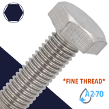M8X1.0 Fine Hex Bolt,Stainless Steel A2,DIN 961