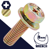 M5X0.8 Hex Phillips SEMS,Steel Yellow Zinc,Flat Washer