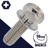 M6X1.0 Hex Phillips SEMS,Stainless Steel,Flat Washer