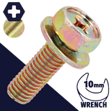 M6X1.0 Hex Phillips SEMS,Steel Yellow Zinc,Flat Washer