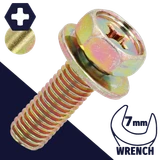 M4X0.7 Hex Phillips SEMS,Steel Yellow Zinc,Flat Washer