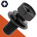 M5X0.8 Hex Phillips SEMS Black Stainless, Flat + Lock Washer