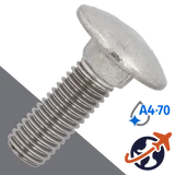 M10X1.5 Carriage Bolt,A4-70 Marine Stainless,DIN 603