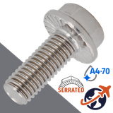 M10X1.5 Serrated Flange Bolt,A4-70 Marine Stainless,DIN 6921