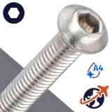M10X1.5 Button Head,A4 Stainless Steel,ISO 7380-1