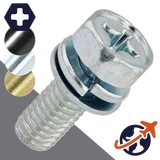 M3X0.5 Hex Phillips SEMS,Class 4.6 Steel, Zinc,Flat+Lock Washer / Wrench 5.5mm