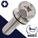M5X0.8 Hex Phillips SEMS Stainless, Flat + Lock Washer