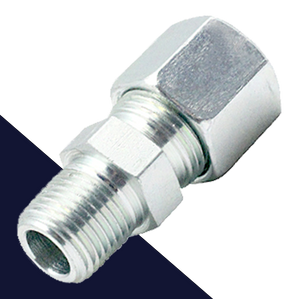 Metric to NPT Union,Straight Compression Set,Zinc Plated Steel