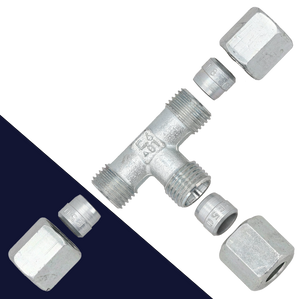 Metric Tee Union DIN "LL",Compression Set,Zinc Plated Steel