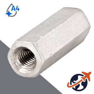 Hex Coupler Nut,Extended Lengths,A4-50 Stainless Steel