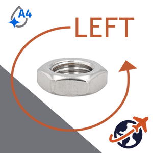 LEFT HAND Jam Nut Coarse Thread,DIN 439LH,A4 Stainless Steel